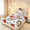 thumbnail image 3 of Erosebridal Transitional Ladybug King Sheets,Snowflakes Bedding,Green Red,4pcs,1 Flat Sheet,1 Fitted Sheet and 2 Pillowcases, 3 of 6