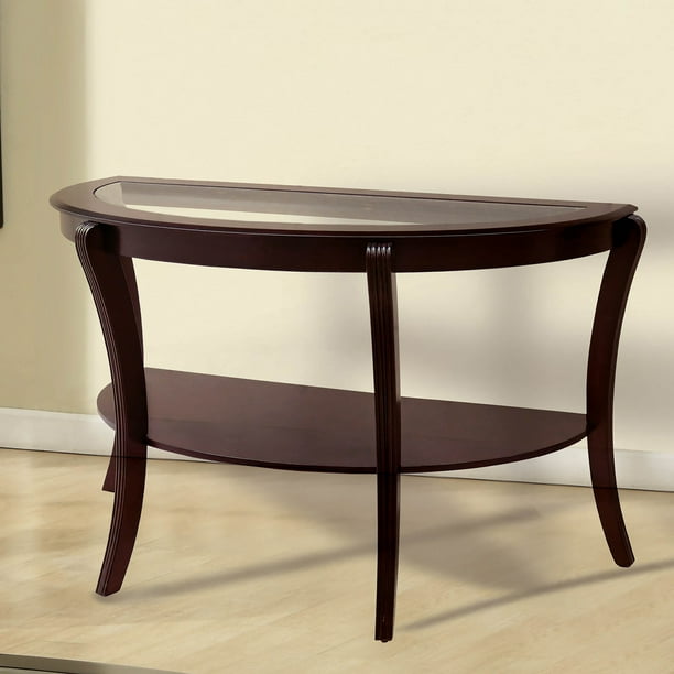 Furniture of America Bello Demilune Glass Top Sofa Table, Espresso