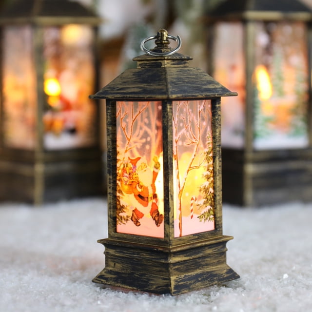 Yeacher Retro Wind Lamp Christmas Printing Pattern Home Night Light Christmas Desktop Decoration (Small bronze