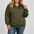 thumbnail image 2 of ABSUYY Plus size Womens Casual Zip Up Jacket, Long Sleeve Hoodie Sweatshirt for Daily Wear, Army Green,Size 3XL, 2 of 9