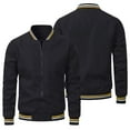 thumbnail image 4 of WTOBBY Men's Premium Cotton Baseball Jacket, Vintage Stand Collar Flight Bomber with Color Block Design, Relaxed Fit Retro Outerwear,Black L, 4 of 4