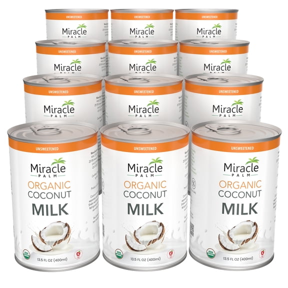 Miracle Palm Coconut Milk Unsweetened - Coconut Milk Canned, Unsweetened Coconut Milk Organic (13.5 Fl Oz 12 pack)
