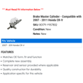thumbnail image 2 of Brake Master Cylinder - Compatible with 2007 - 2011 Honda CR-V 2008 2009 2010, 2 of 2