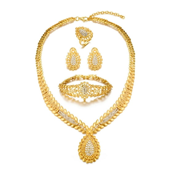 Luxury 24K Gold Plated Diamond Jewelry Sets for Women African Wedding Enagement Gifts Party Jewelry Sets