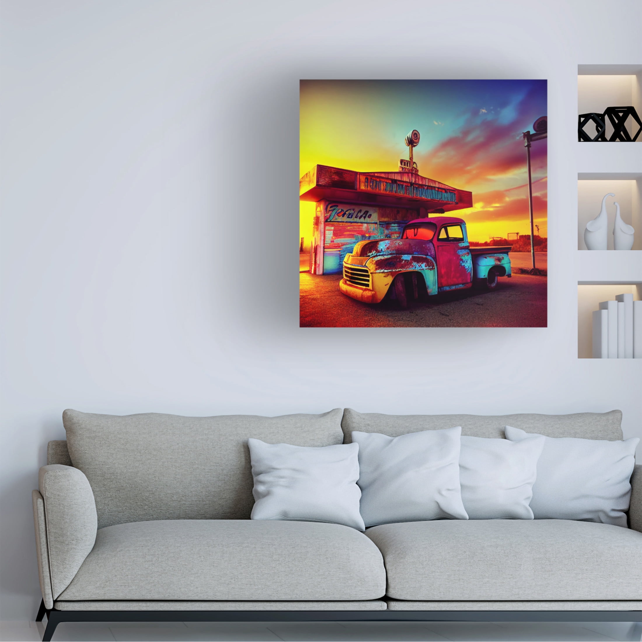 Canvas Wall Art - Ray Heere 'Route 66 9' Wall Art for Living Room, Bedroom, or Office Décor by Trademark Fine Art - 24 x 24 Inches