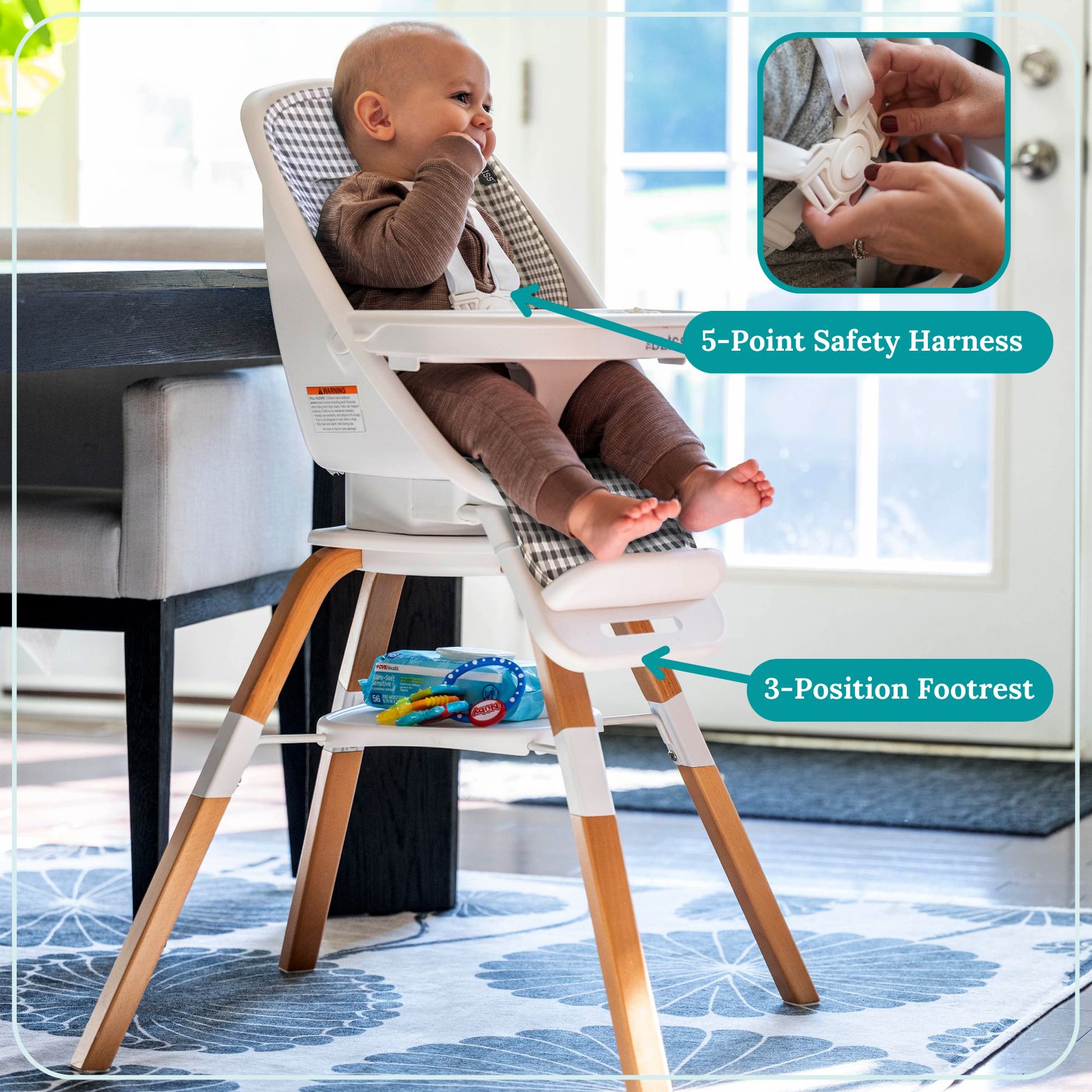 TruBliss® 2-in-1 Turn-a-Tot High Chair, Gingham - 6 months to 6 years