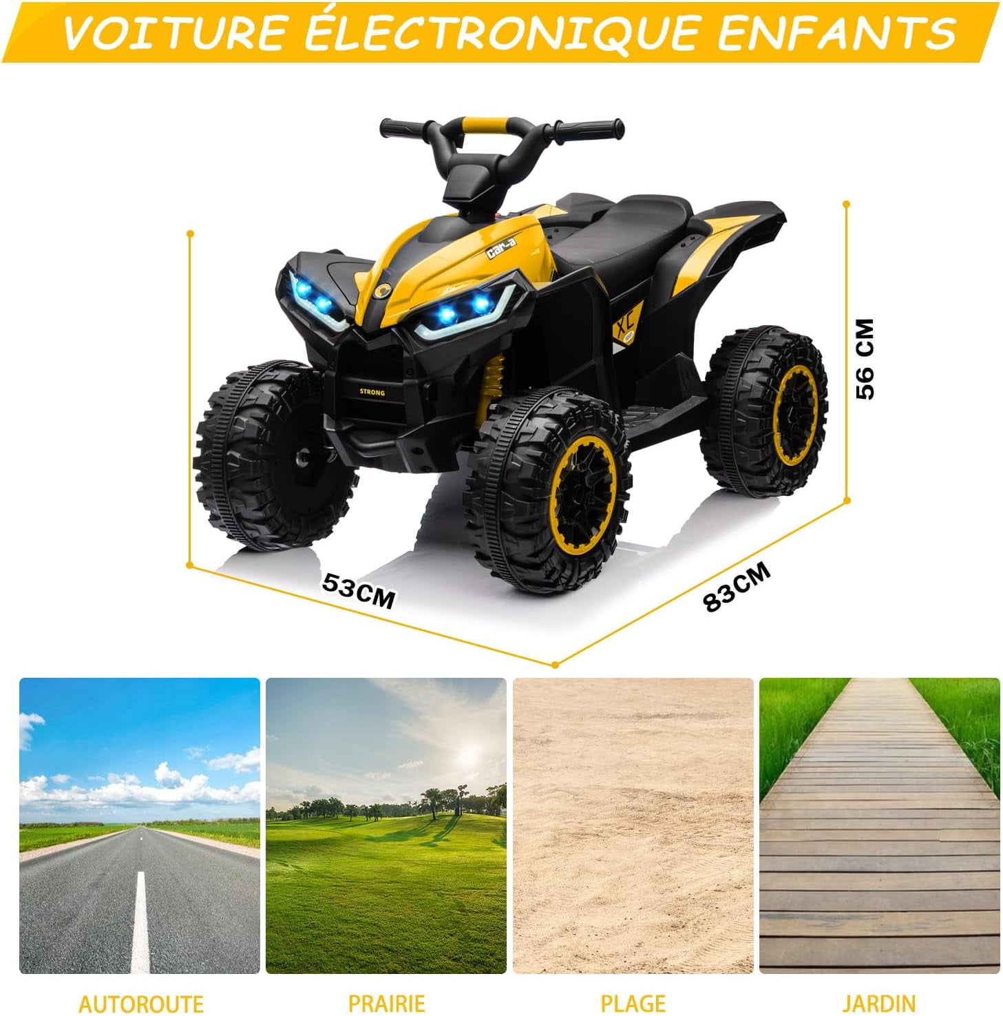 Trilenars Electric Quad Bike 12V, Ride On Car ATV Toy with Remote Control, Music, LED, Horn, 2 Speed, for Ages 3-5 Years,Yellow