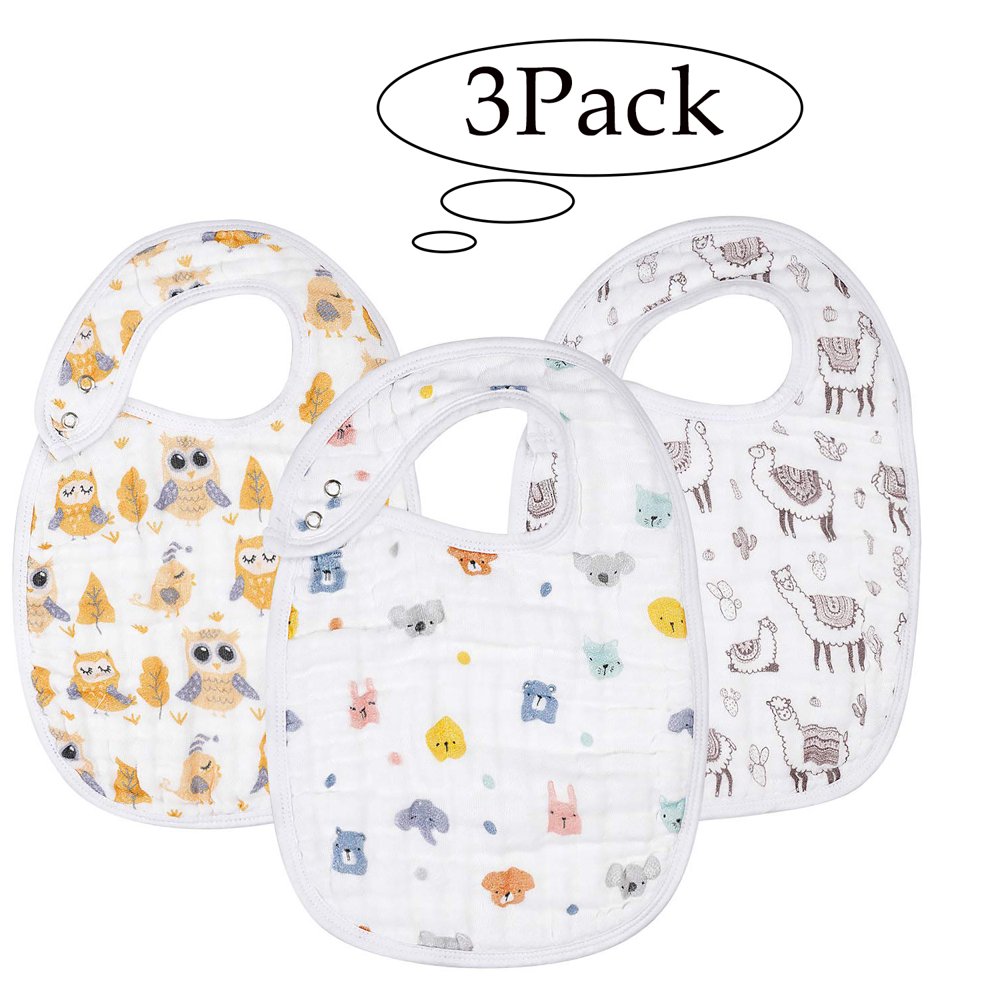 LNKOO Premium, Organic Cotton Toddler Bibs, Unisex 3Pack Extra Large