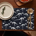 thumbnail image 4 of Black Cartoon Dinosaurs Skeletons Pattern Summer Placemats Table Placemats Set Of 6-Linen Kitchen Washable Placemats Table Mats 11.8"x17.7" Non-Slip Heat Resistant, 4 of 5