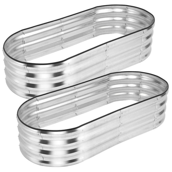 4.5×2×1ft 2pcs Galvanized Silver Planter Garden Boxes Outdoor, Galvanized Raised Garden Bed Kit, Oval Large Metal for Vegetables,Flowers and Fruits,Anti-Rust,Rubber Edge