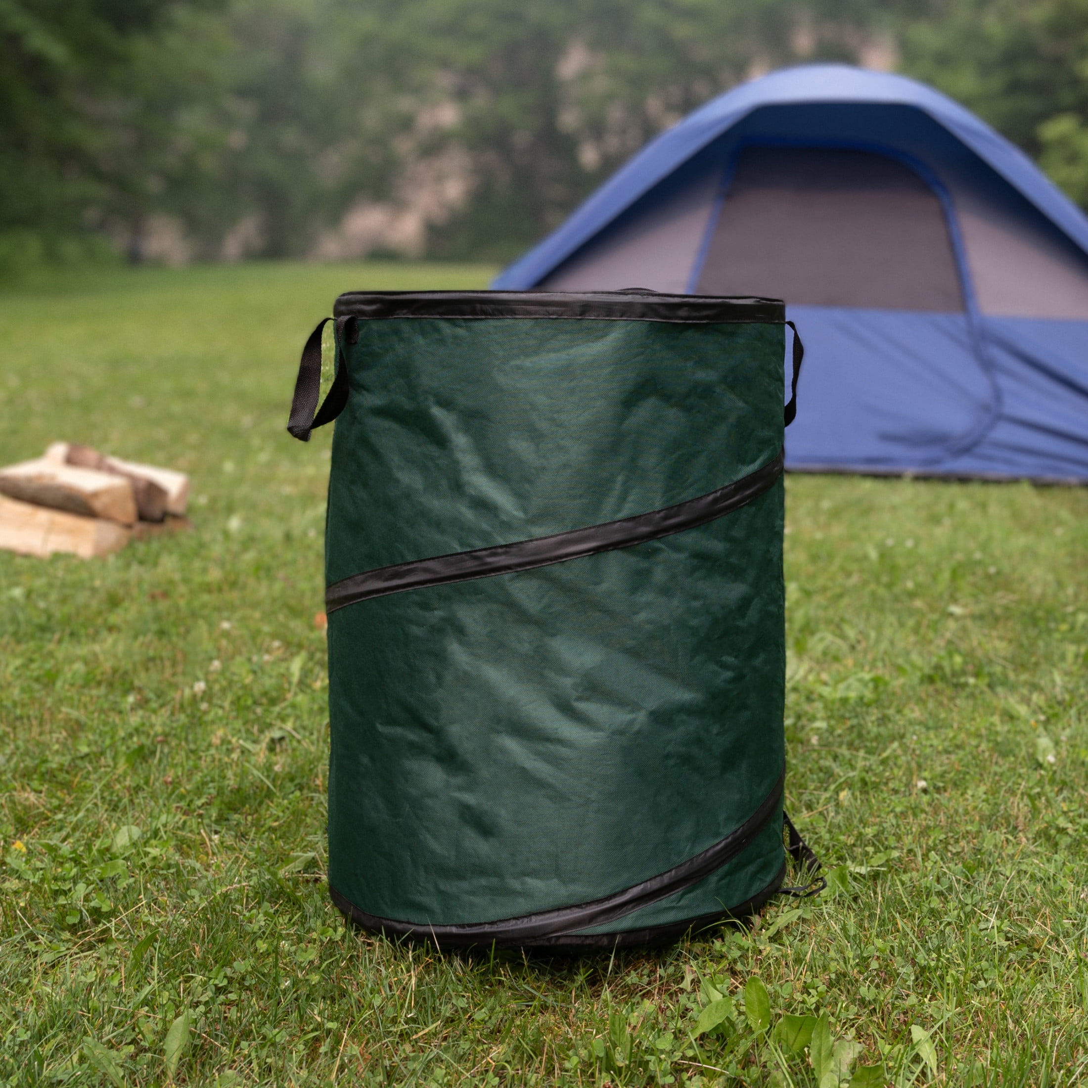 Wakeman Outdoors 46-Gallon Pop Up Outdoor Trash Can for Camping, Green