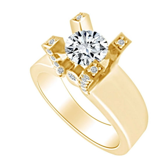 AFFY 925 Sterling Silver Round Shape Blue Sapphire & Cubic Zirconia Solitaire Band Ring -5