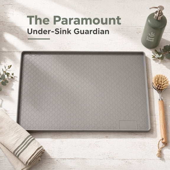 34" x 22" Silicone Under Sink Mat, Waterproof Cabinet Protector for Kitchen & Bathroom, Gray