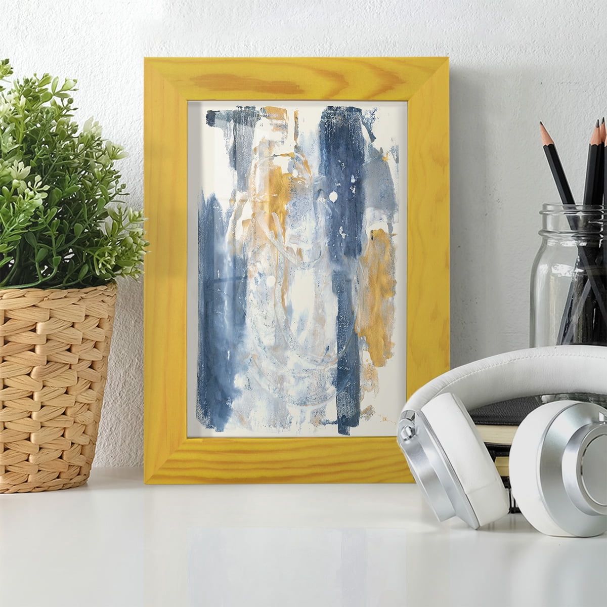 Circles & Dream II - Framed Print w/glass - Sunflower Yellow