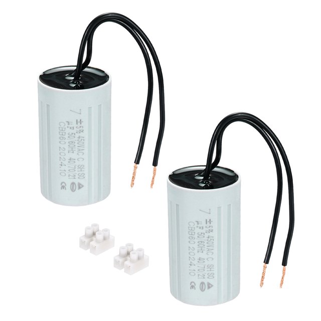 CBB60 7uF Capacitores de arranque, AC 450V 2 Cables 50/60Hz Cilindro 60x35mm, 2Set
