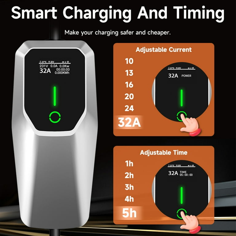 awesafe 32 Amp Level 1 & 2 Portable EV Charger, 26FT Cable, NEMA 14-50  Plug, 7.68KW Home Charging Station - Walmart.com