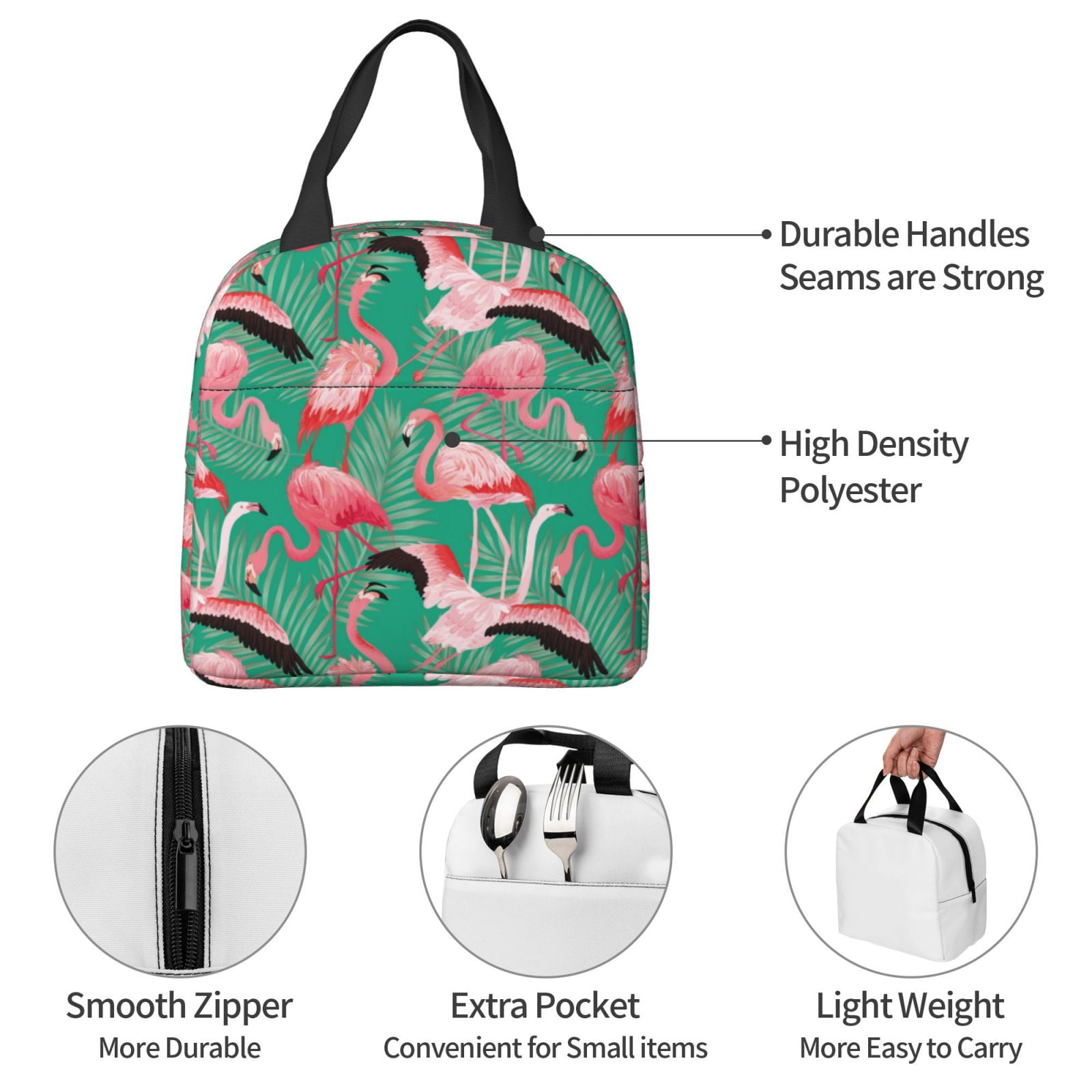 Ratiio Tropical Flamingo Print Lunch Bag Lunch Box Insulated Lunch Bag Adult Lunch Box for Men and Women