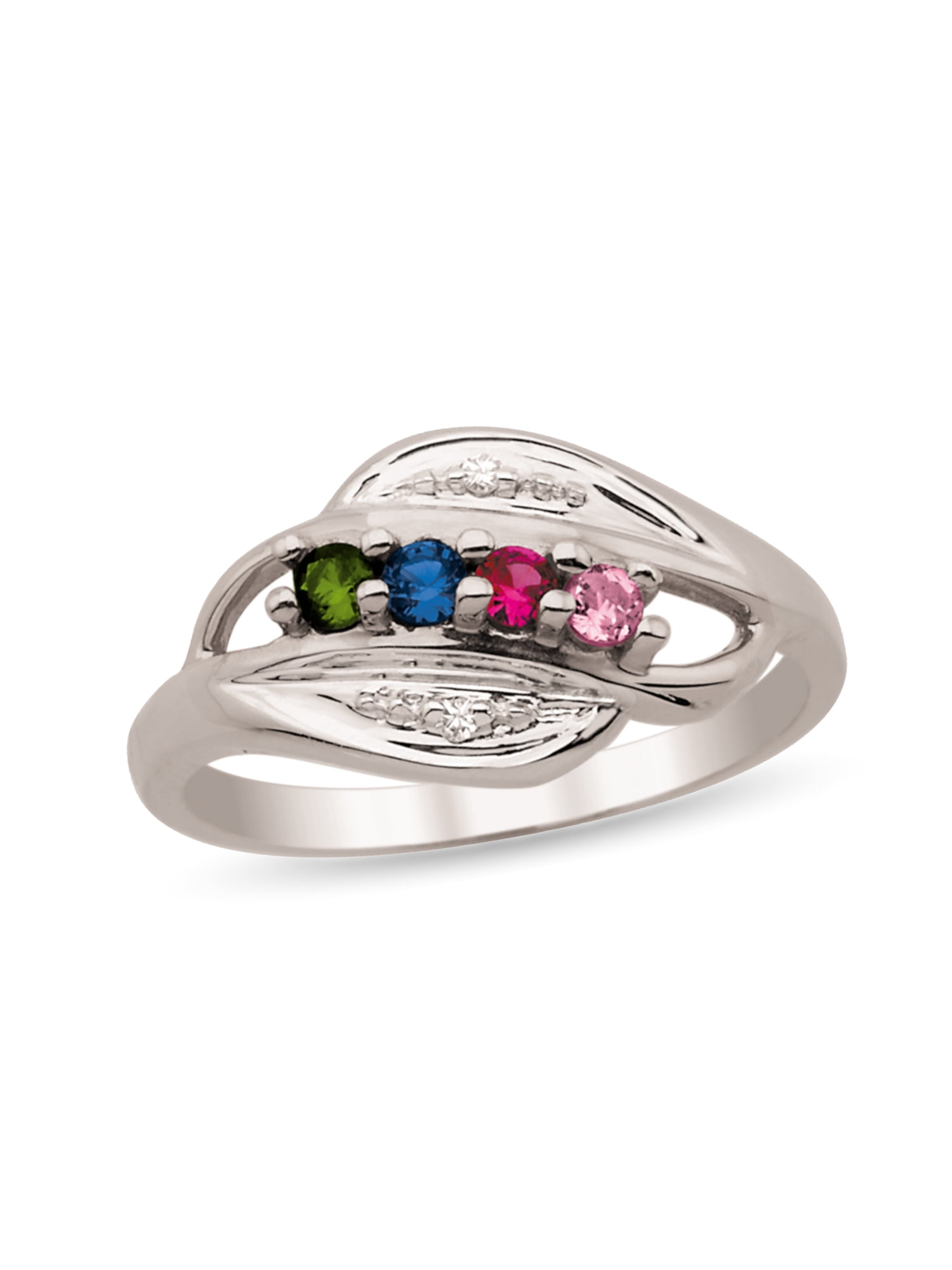 Personalized Bypass Birthstone Family Ring in 10K Gold by Jewlster