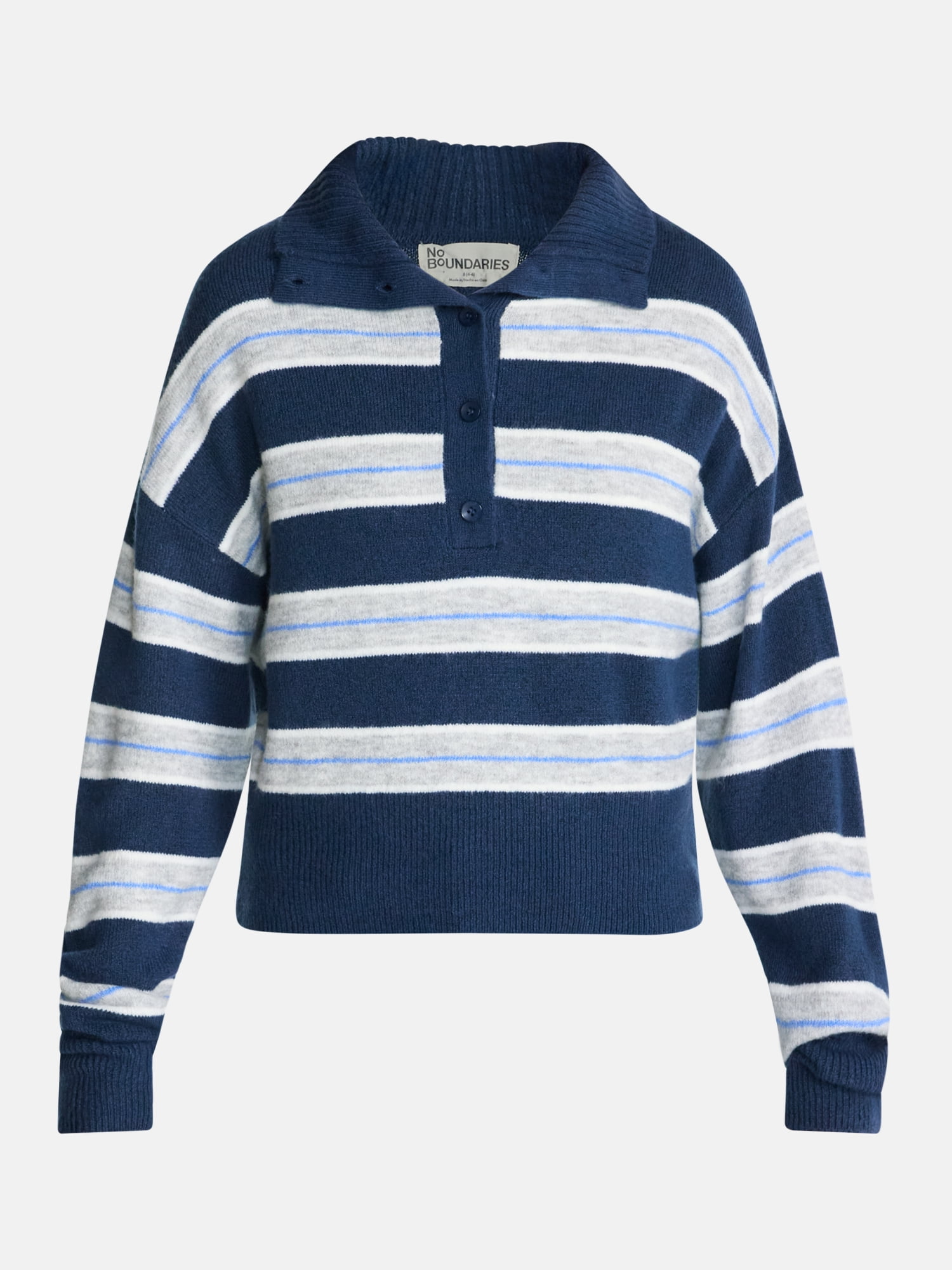 No Boundaries Rugby Collared Sweater, Lightweight, Women's and Women's Plus XXS-4X