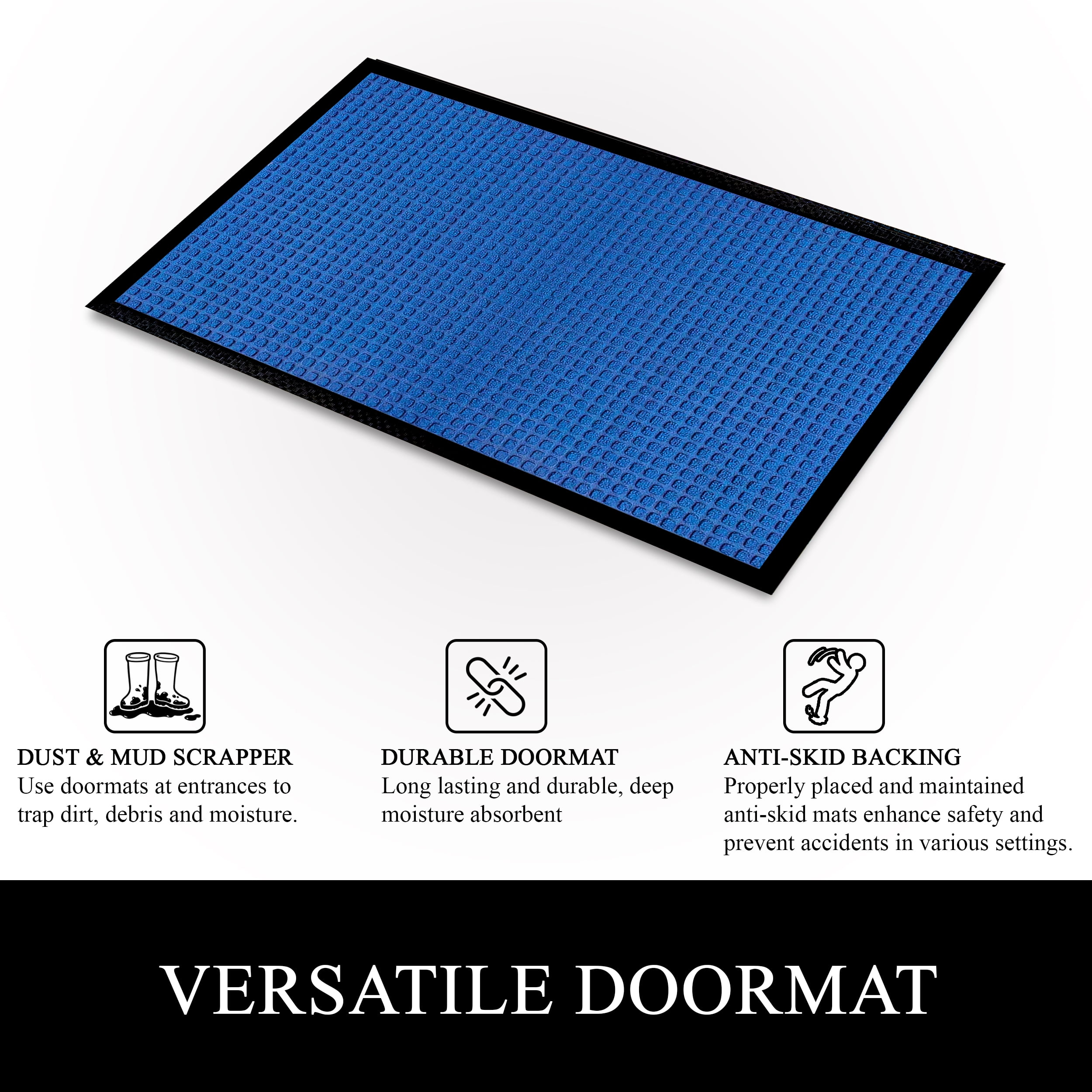 A1HC Indoor Outdoor Mat, Front and Back Entrance Welcome Mats, Front Door Patio Mats 32X48 Inches, Non-Slip Easy Clean Entrance Washable Large Size Doormat, Blue Waffle