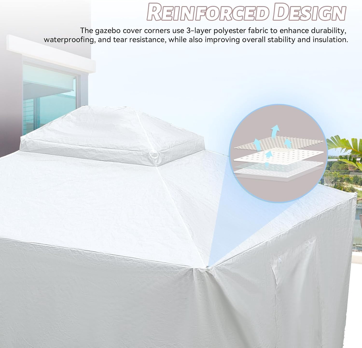 8 x 8 FT Outdoor Hardtop Gazebo Cover With Sidewalls and Mesh Windows, Universal Winter All-Season Waterproof Enclosed, White (Gazebo Not Included)