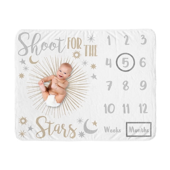 Sweet Jojo Designs Celestial Grey and Gold Fleece Milestone Baby Blanket 3 Piece Set