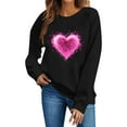 thumbnail image 6 of Womens Valentines Day Gifts Soft Heart Tee Hoodless Round Neck Pullover Shirts Casual Long Sleeved Top ECG Love Tees Comfy Romance Outfits Classic Couple Clothes, 6 of 6