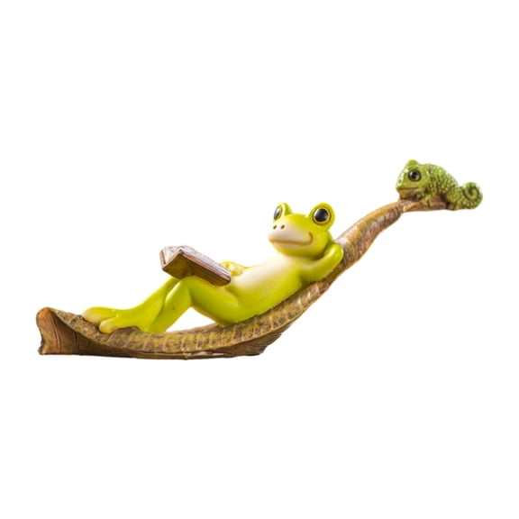 OIUR Cartoon Frog Figurine Resin Mushroom Reading Lying Guitar Frog Statue Sculpture Indoor Outdoor Garden Flower Pot Decoration Ornament