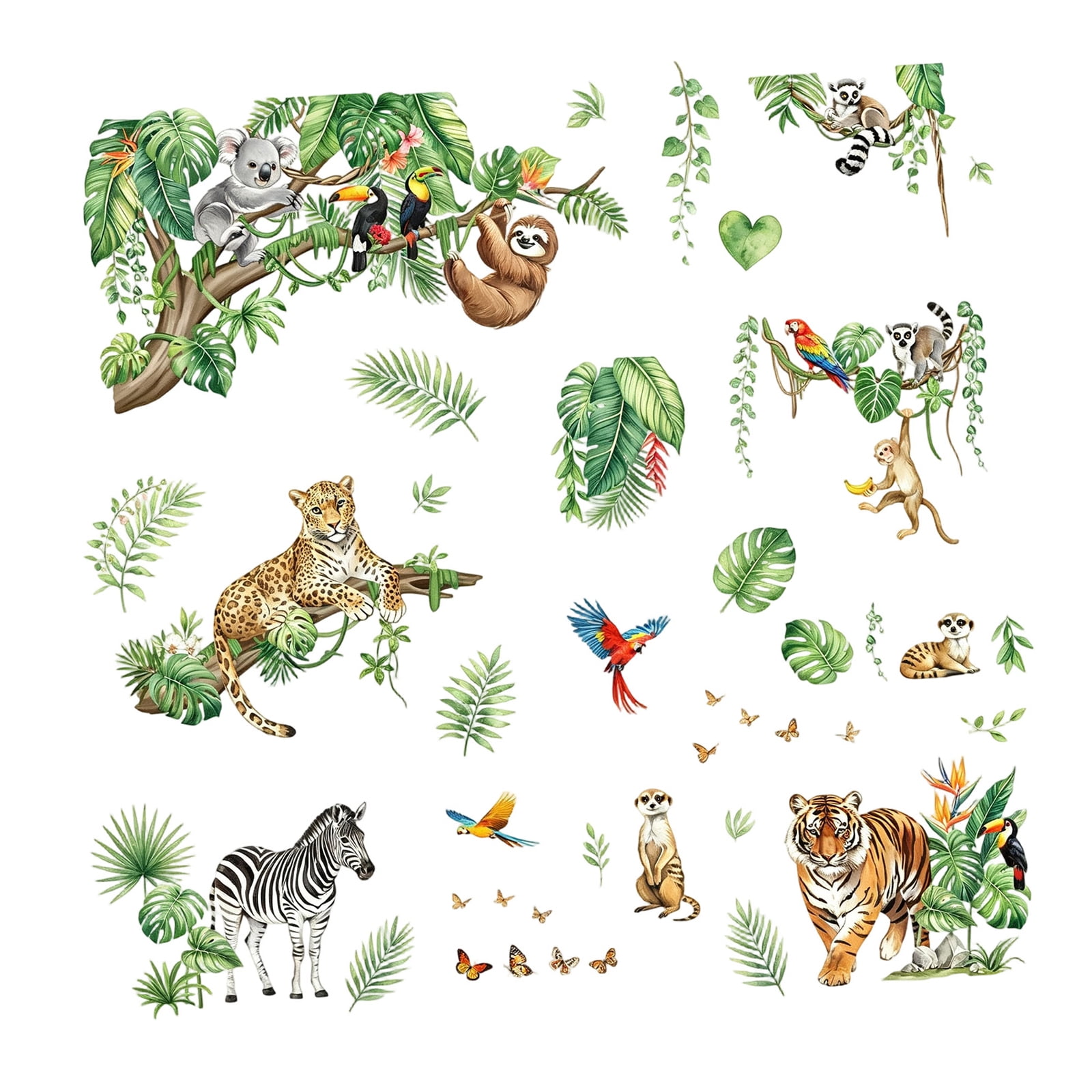 Indoor Jungle Wall Decor PVC Adhesive Decal Sticker 35.4 x 15.7 In Water Resistant Bedroom Nursery Playroom Reading Corner Daycare Accent