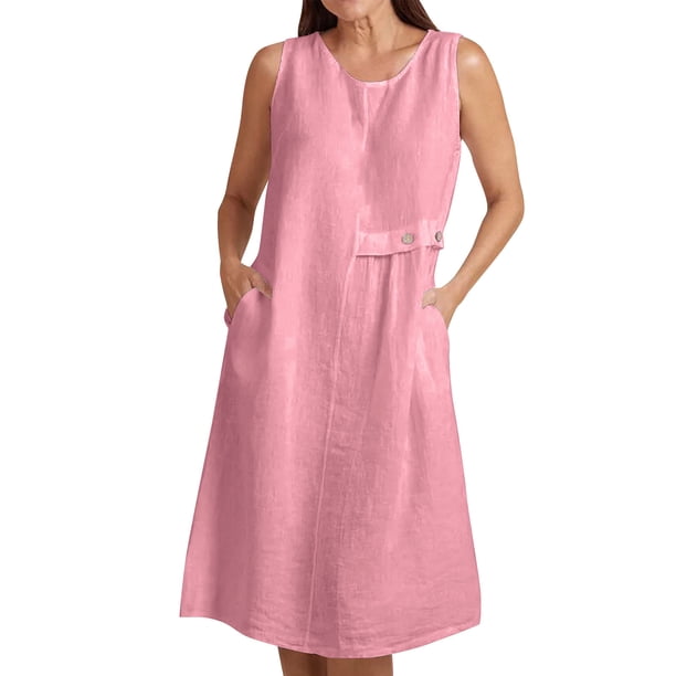 Vestido de Verano para las Mujeres Playa, Moda Vacaciones Color Sólido sin Mangas Hueco Fuera de la Fiesta Midi para Casual