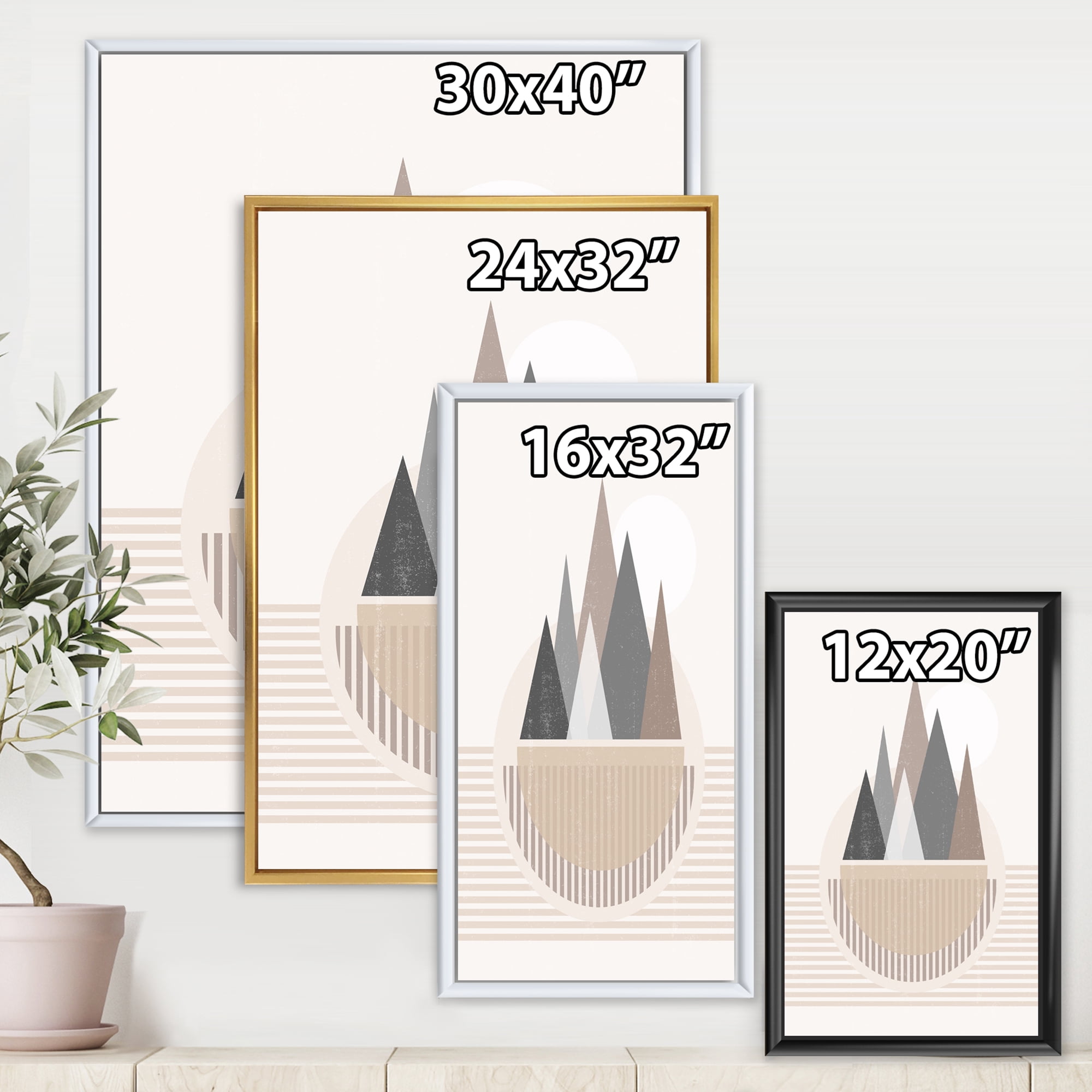Designart 'Abstract Moon and Sun In Mountains III' Modern Framed Canvas Wall Art Print