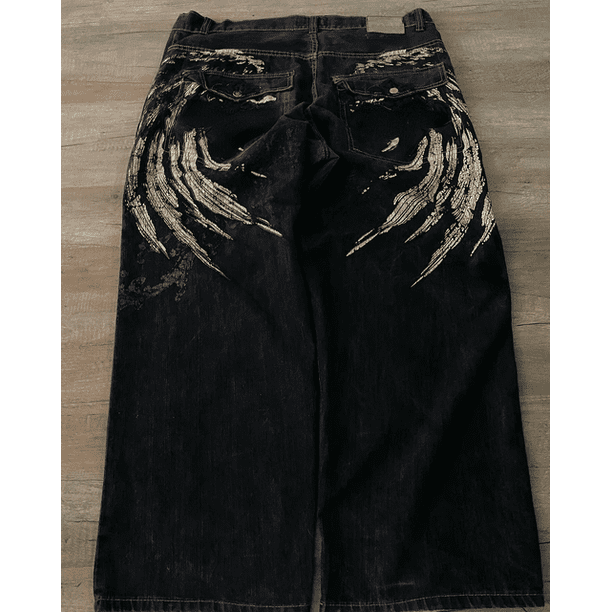 JNCO Jeans New Mens Harajuku Retro Hip Hop Skull Embroidery Baggy