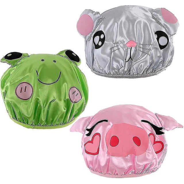 3 piezas Gorro de baño reutilizable impermeable Gorros de ducha divertidos para niños con dibujos animados de animales