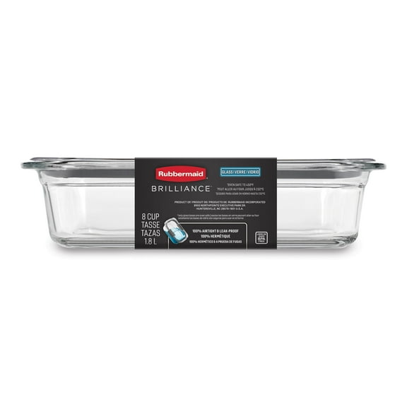 Rubbermaid Brilliance Glass Food Storage Container with Lid, BPA Free and Leak Proof, 8-Cup, Well Suited to Refrigerator Organization