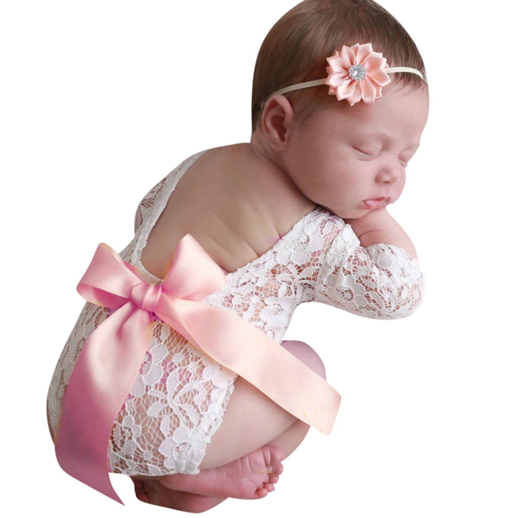 Newborn Baby Girl Lace Floral Romper Jumpsuit Bodysuit Photo Prop Clothes Outfit 