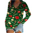 thumbnail image 1 of Camiseta con estampado navideño de moda para mujer Blusa de manga larga con cuello en V Tops casuales Pompotops FGAJ16026, 1 of 5
