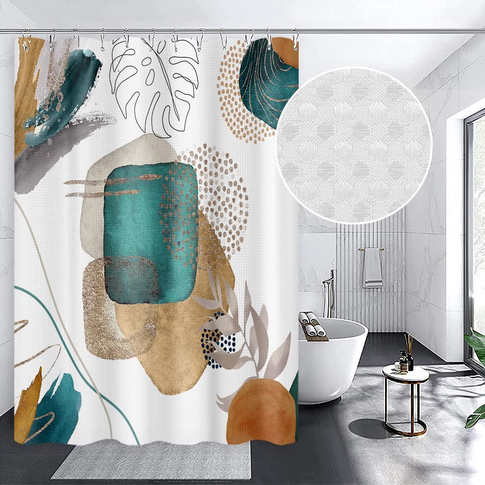 Abstract Shower Curtain, Boho Brown Shower Curtain Mid Century Shower ...