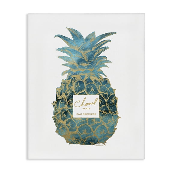 Stupell Industries Tropical Fashion Designer Pineapple Blue Gold Watercolor Canvas Art, 30 x 40, by Amanda Greenwood