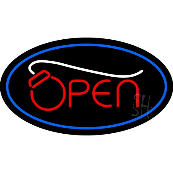 Open Oval Blue LED Neon Sign 13 x 24 - inches, Clear Edge Cut Acrylic Backing, with Dimmer - Bright and Premium built indoor LED Neon Sign for storefront.