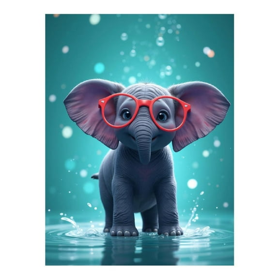 Diamond Art Kit for Adults, Adorable Elephant Splashing Glasses Diamond Painting for Adults Beginners, 5D DIY Diamond Art Painting Kits, Colorful Diamond Painting Craft for Home Decor 12x16