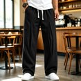 thumbnail image 5 of Lmueinov Men's Waffle Knit Wide Leg Sweatpants Elastic Waist With Drawstring Front Pleats With Deep Side Pockets For Fall And Winter Wear, S-3XL, 5 of 6