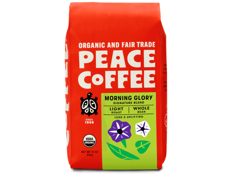 (Pack of 6), Peace Coffee Organic Morning Glory Signature Blend Coffee — Whole Bean, 12 oz