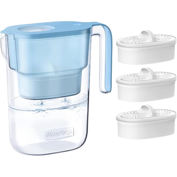 Waterdrop Elfin 5-Cup Water Filter Pitcher with 4 Filters, NSF Certified, 200-Gallon Long-Life, 5X Times Lifetime, Reduces PFAS, PFOA/PFOS, Chlorine, BPA Free, Blue