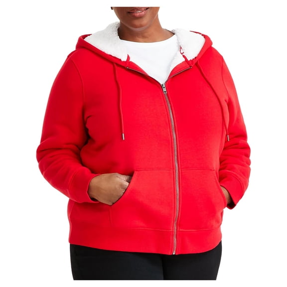 Style & Co. Womens Plus Cotton Blend Sherpa Zip-Up Jacket