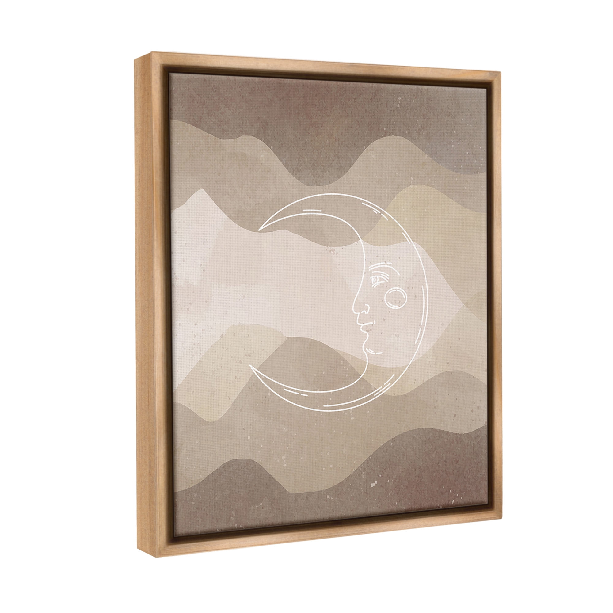 Stupell Industries Boho Celestial Moon Landscape Painting Brown Floater Framed Canvas Art Print Wall Art, 25 x 31