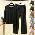 thumbnail image 5 of Xfvqtps Womens Pajama Set Thick Style Solid Color Simplicity Pullover Round Neck Long Sleeve Long Pants Straight Wide Legs Cozy Comfortable Soft House Warm Winter Top and Long Pants Set Dark Gray, 5 of 5