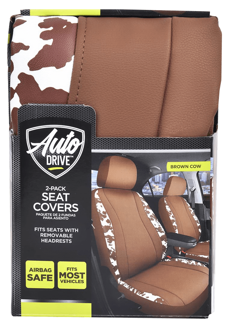 Auto Drive Universal Fit Brown White Cow Faux Leather Car Seat and Headrest Cover Set of 2 Walmart
