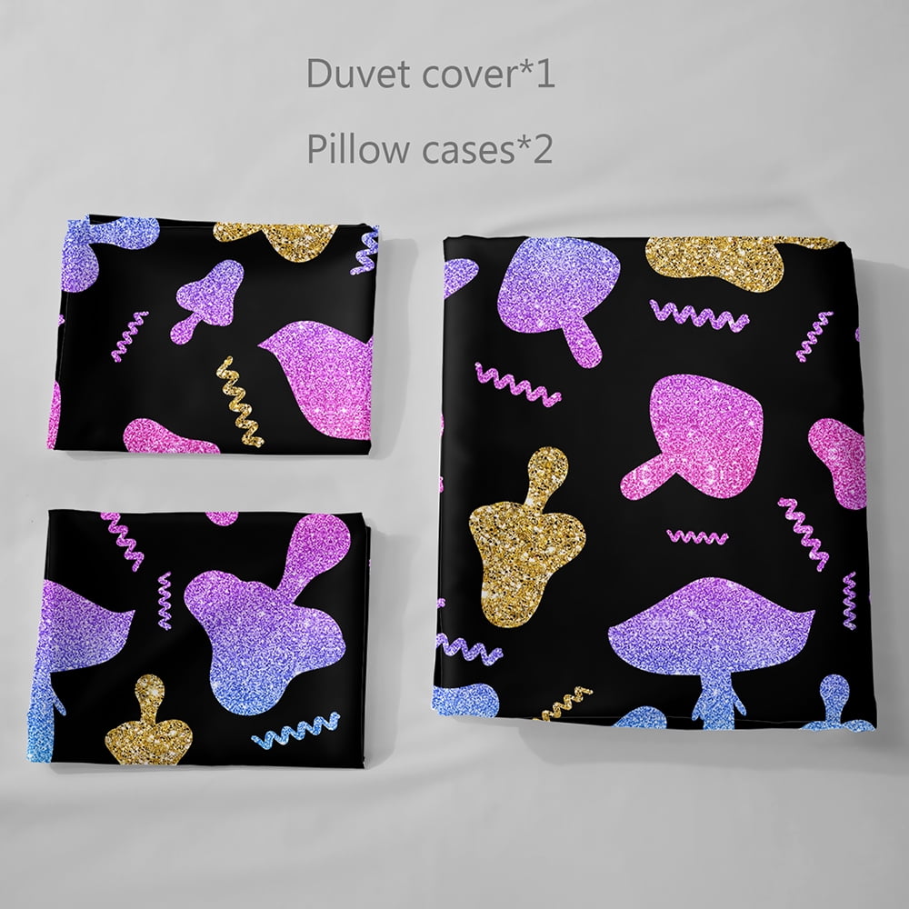 Mushroom Comforter Set Kids Bedding Set Twin Black Gradient Mushroom Duvet Cover 3D Colorful Mushroom Comforter Set Psychedelic Plant Down Comforter1 Sheet + 2 Pillowcase