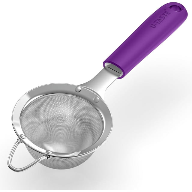U-Taste Passoire Fine : Passoire de Cuisine en Acier Inoxydable 18/8 de 8,5 cm (3,35 Po) et 30 Mailles, avec Poignée Robuste en Silicone Rivetée, Passoire Métallique Profonde et Résistante pour Thé, Jus (Violette)