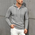 thumbnail image 6 of Men's Knit Hooded Henley Shirt, Drawstring Long Sleeve Pullover Top, Textured Loose Fit Spring-Fall Casuall Daily Streetwear Clothes Gray M, 6 of 6